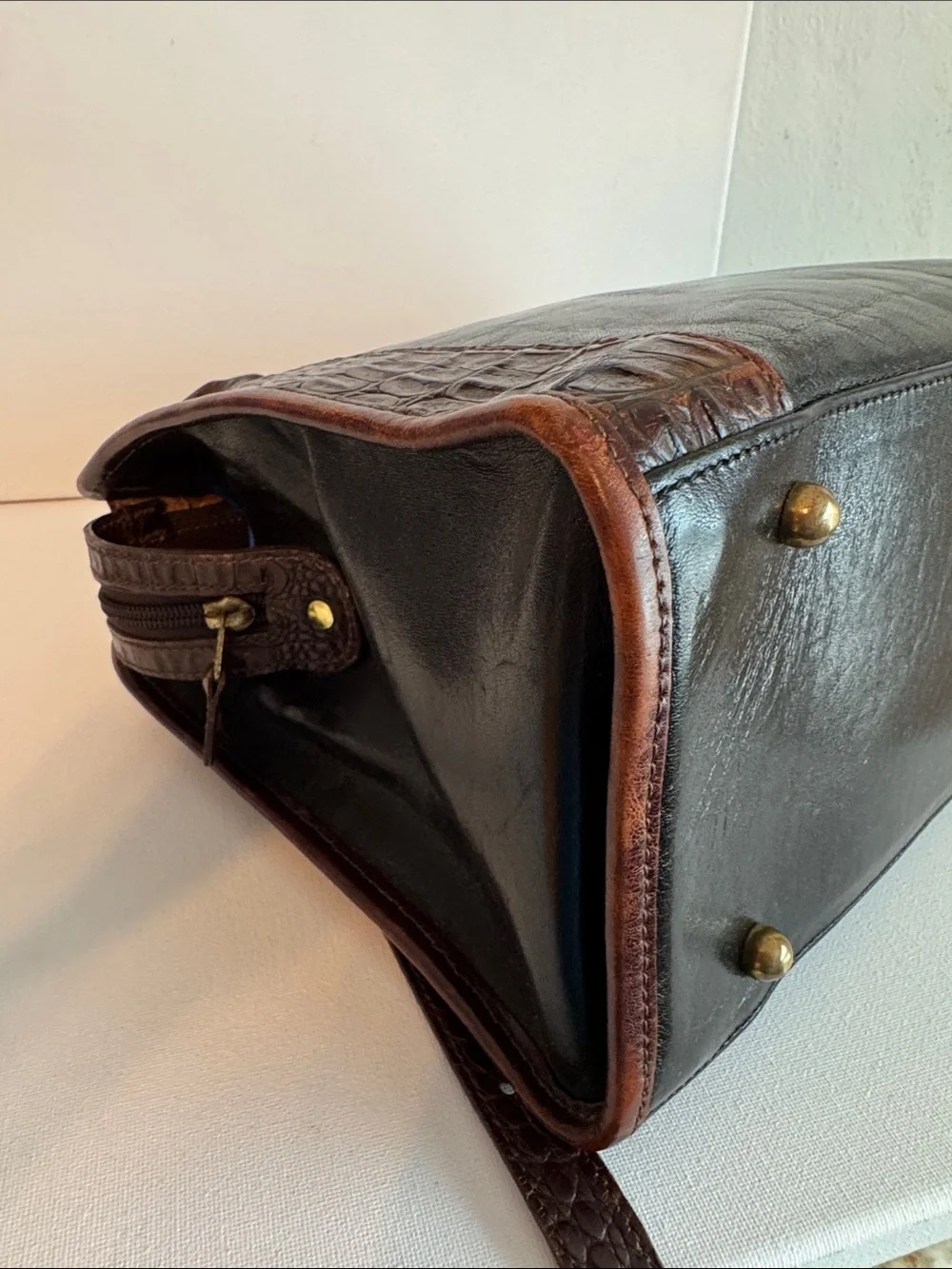 Vintage Brahmin Addison Croc Embossed Leather Satchel